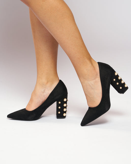 Stilettos Tacon Cuadrado Semi Perla